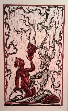 Strange Fruit, 2013, relief print on paper, 13 by 19.5 "