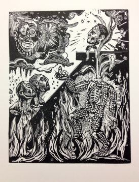 Resurrection of the Father, 2013, relief print on paper, 12by 15"