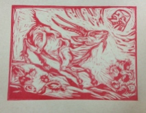 Scapegoat, 2014, relief print on paper, 8 by 10"