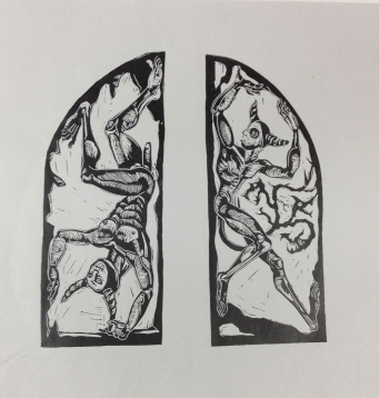 Xibalba's Gate, 2013, relief print on paper , 12 by 14"