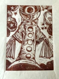 Mater eius Luna(His Mother Moon),) 2015, relief print on paper, 9 by 12"