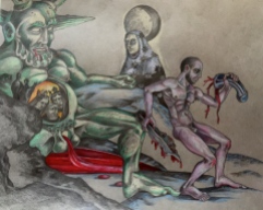 Castration of Uranus, 2015, watercolor on paper, 11 by 14"