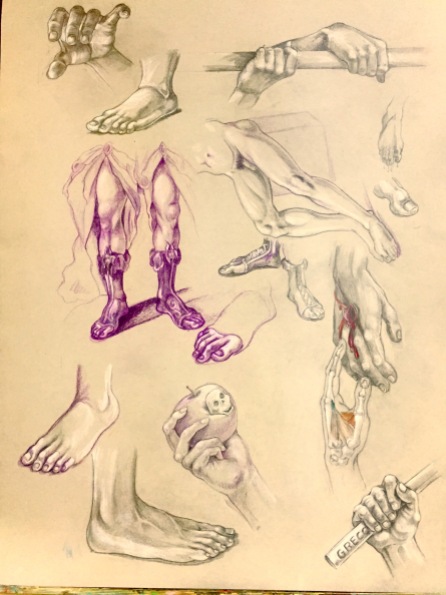 Studies taken after the antique and from life, 2016, graphite/colored pencil on paper