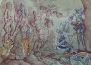 The Rape of Tenochtitlan, 2016, colored pencil on paper, 18 by 24"