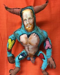 Adam the Minotaur, 2016, painted rag and canvas, thread, poly-fill. Approx. 15 by 24"
