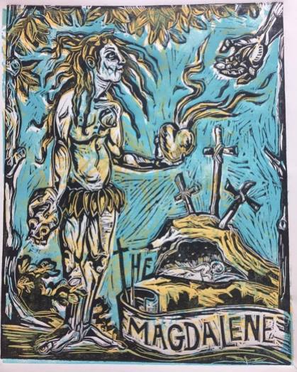 The Magdalene, 2017, three plate relief print on paper, series of five
