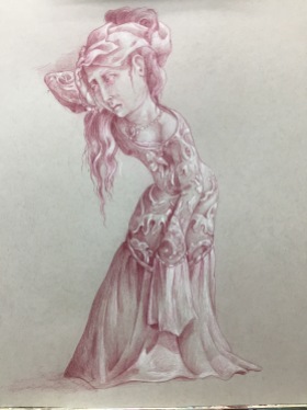 "The Magdalene", study 2017 Sanguine and white pencil on toned paper Approx. 15 by 18 inches Private collection