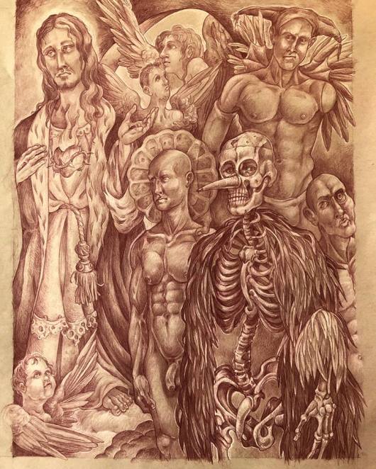 The Harrowing of Hell 2018 Sanguine pencil, white charcoal, toned paper 24 by 18 inches