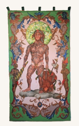 The Herakles Tapestry 2018 Canvas on unbound canvas, embroidery floss 99 by 55 inches